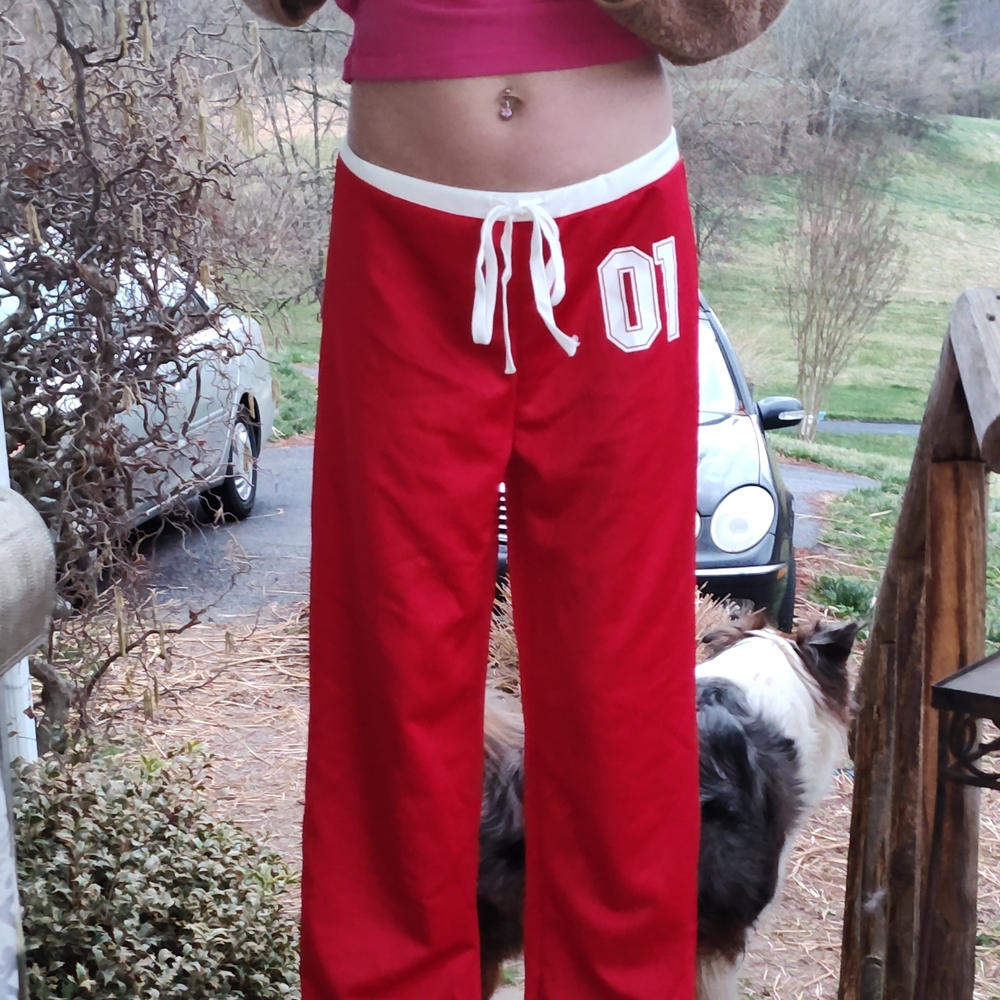 Red XS Lounge Pants with White Drawstring Accents